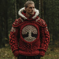 Men's Vintage Viking Tree Of Life Jacquard Knit Hooded Sweater