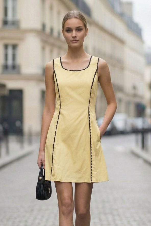 BLANKET STITCH SLEEVELESS MINI DRESS