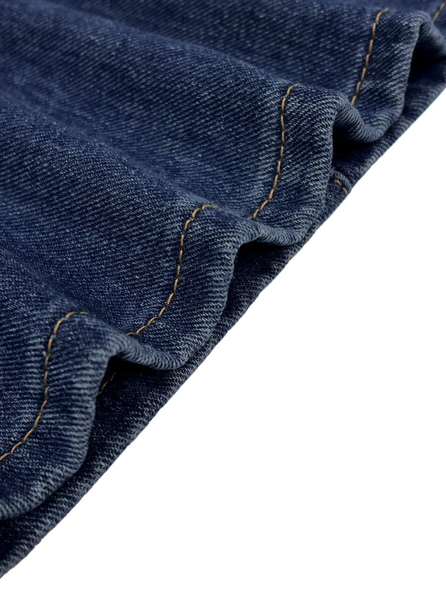 High Waisted Loose Buttoned Geometric Hollow Pockets Split-Joint Jean Pants Bottoms
