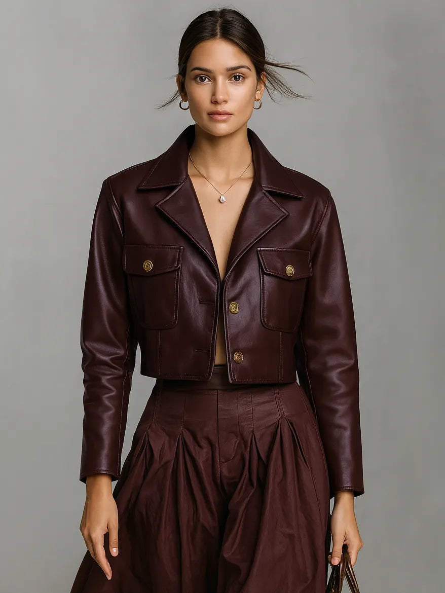 Women's Minimalist Faux Leather Short Jacket MDA1579L7Y