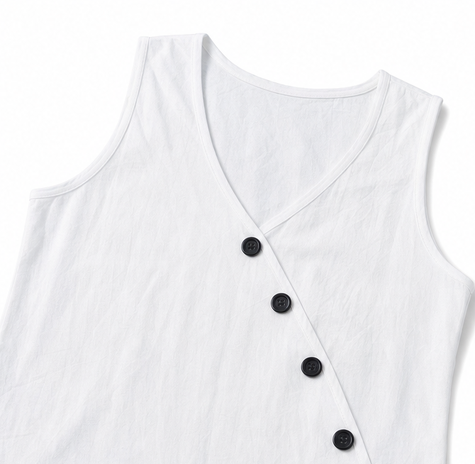 Wearvelle – Sleeveless Wide-Leg Jumpsuit with Diagonal Buttons and Pockets