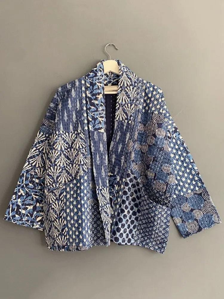 Japanese Style Kantha Quilted Splicing Design Kimono