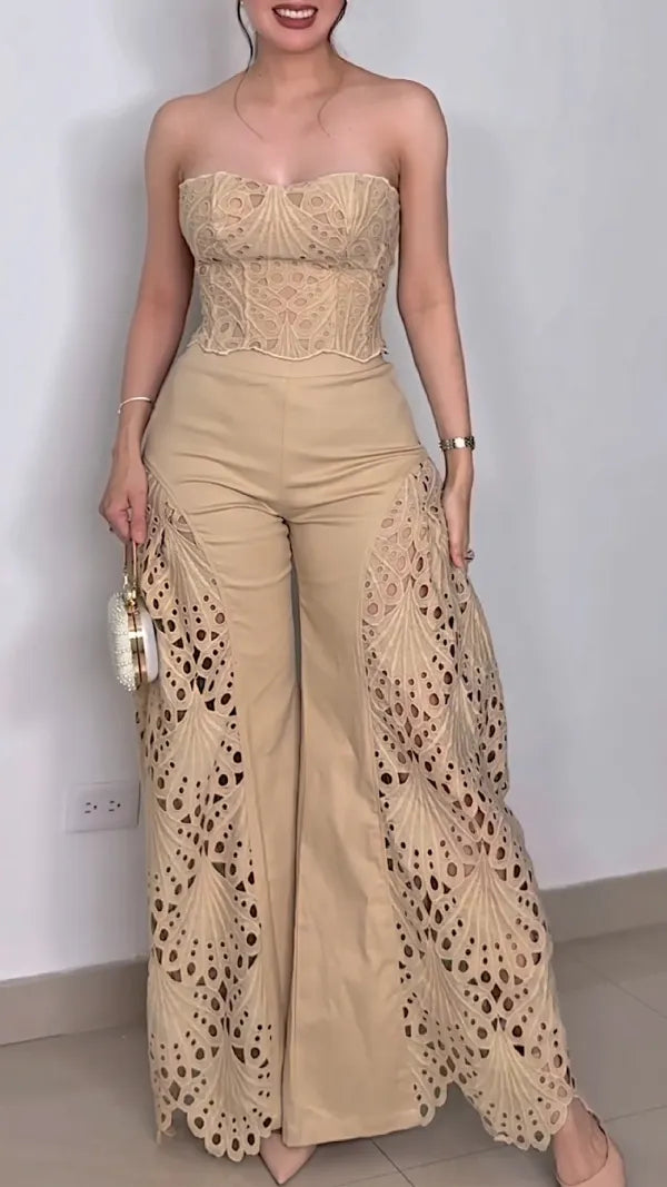 Fashionable Lace Tube Top & Trousers Suit✨👗