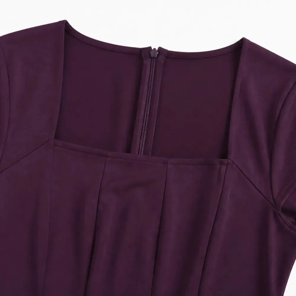 Elowyn – Square Neck A-Line Midi Dress with Sculpted Waist