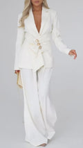 Women's Deep V-neck Fitted Wide-leg Suit