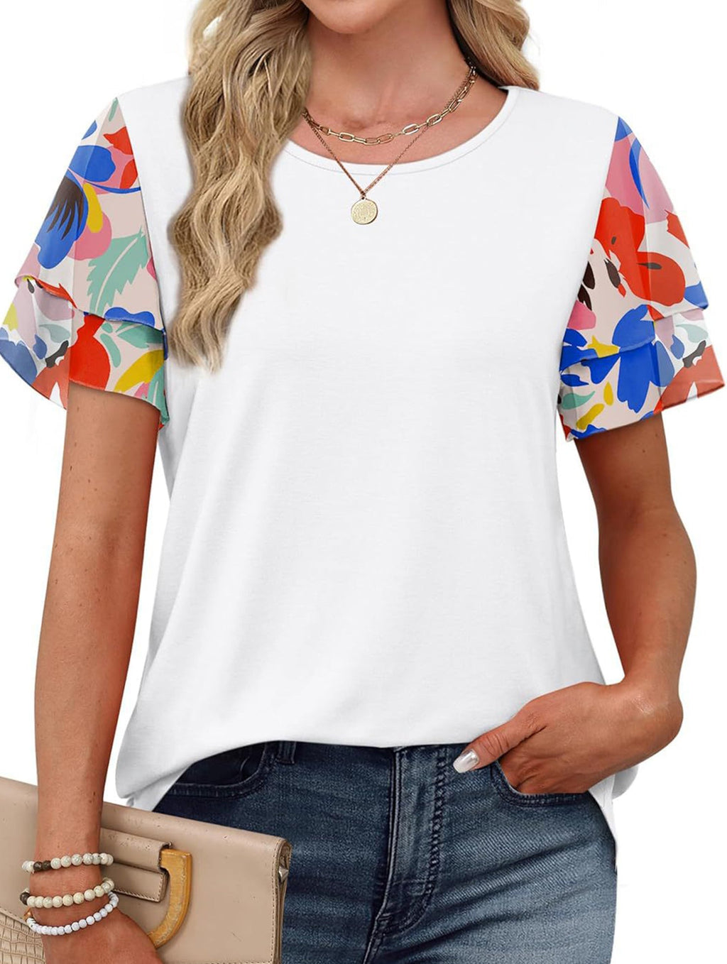 Crewneck Print Double Sleeve Tee_CWTTS00917