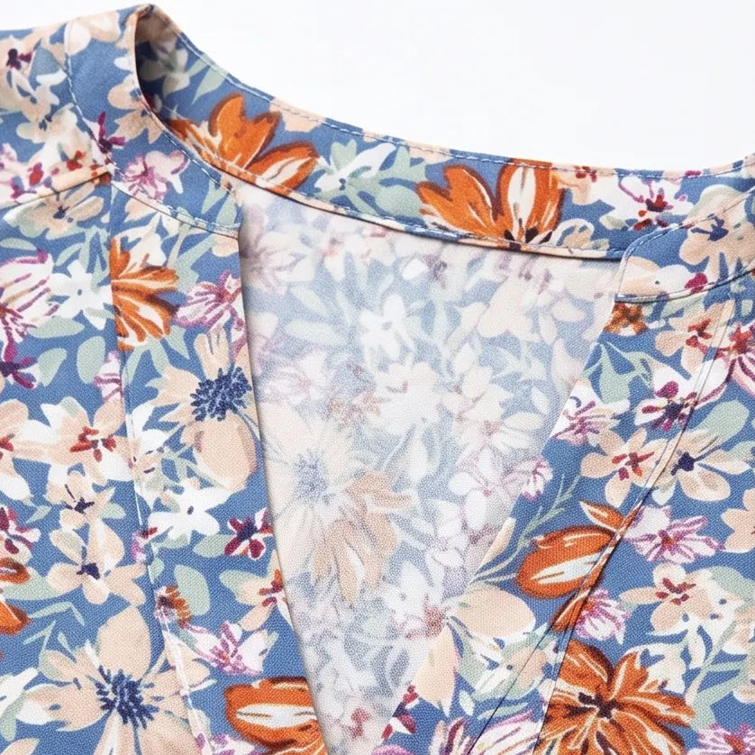 Florenza – Women's Floral Puff Sleeve V-Neck Blouse