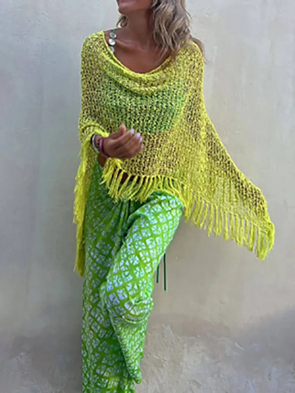 Hollow Out Tassel Knit Cover-Up Top