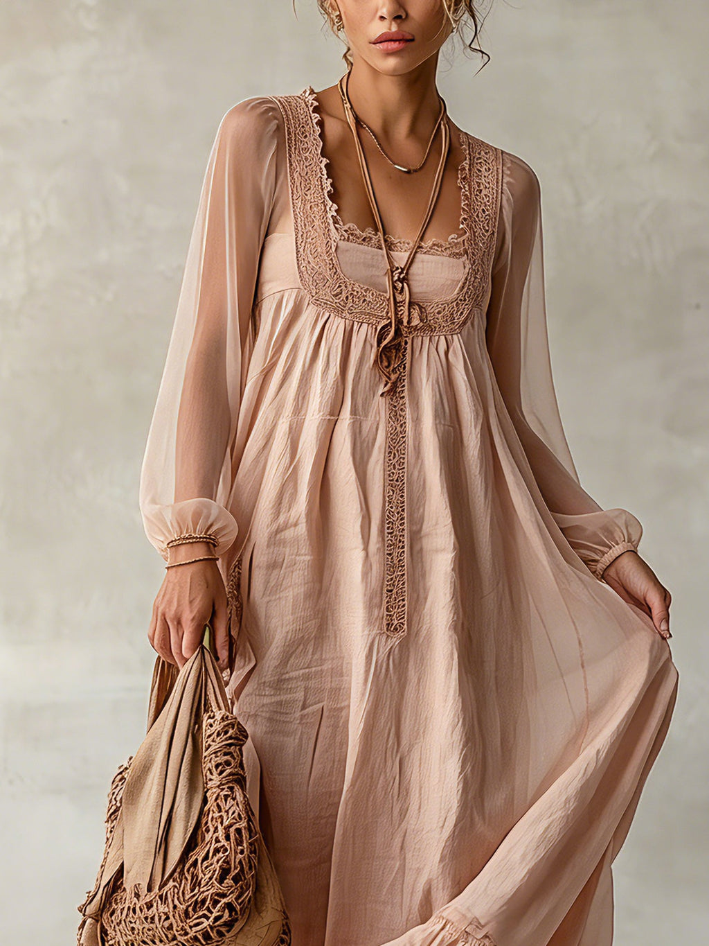 Pink Linen Long Sleeve Maxi Dress
