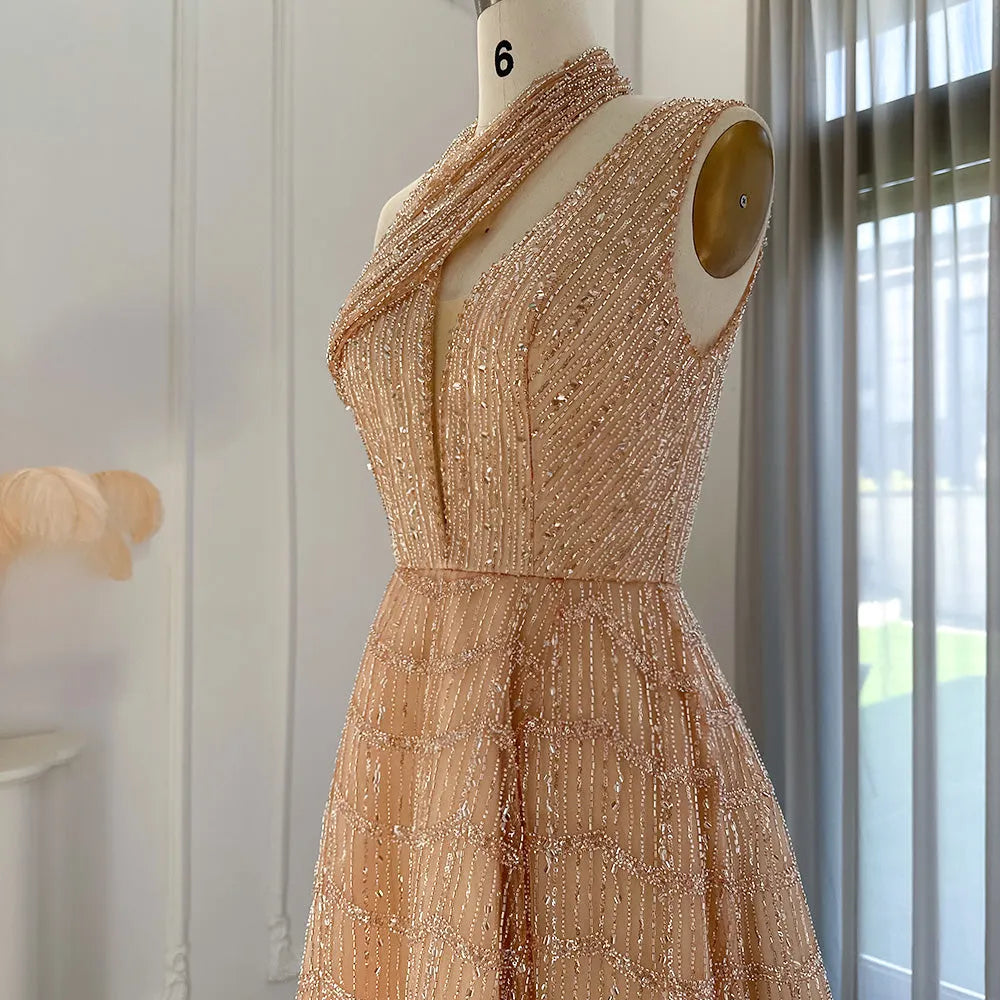 DreamyVow  Luxury Beaded Dubai Lilac Evening Dresses for Women Wedding Party 2023 Elegant Long Arabic Prom Formal Gowns 329