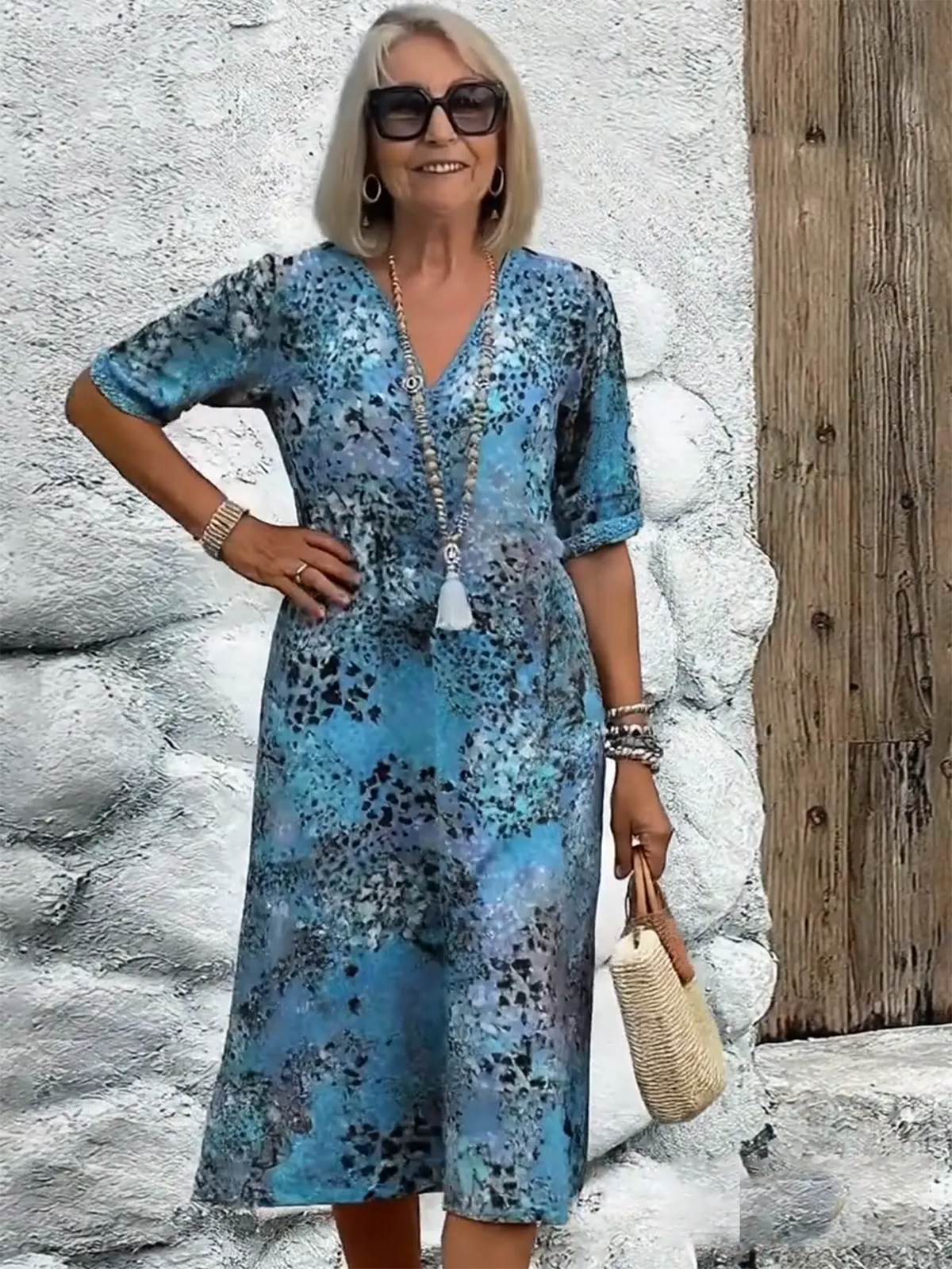Vacation DRESS Women's Short Sleeve Summer Leopard Lace Dress V Neck Daily Going Out Casual Knee Length A-Line Khaki