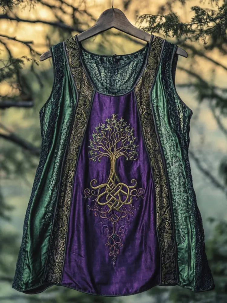 Boho Viking Tribal Celtic Knot Life Of Tree Patchwork Art Sleeveless Tank Top