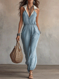 Effortless Boho Relaxed Fit Waist-Cinched Jumpsuit