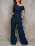 Quiet Luxury One-Shoulder Striped Wide-Leg Jumpsuit