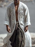 Men's Japanese Almond Blossom Linen Long Kimono