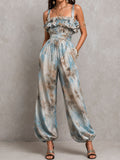 Boho Resort Ruffled Tie-Dye High Waist Balloon Leg Jumpsuit