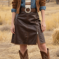 Women's Western Style Leather Skirt With Raw Hem And Zipper