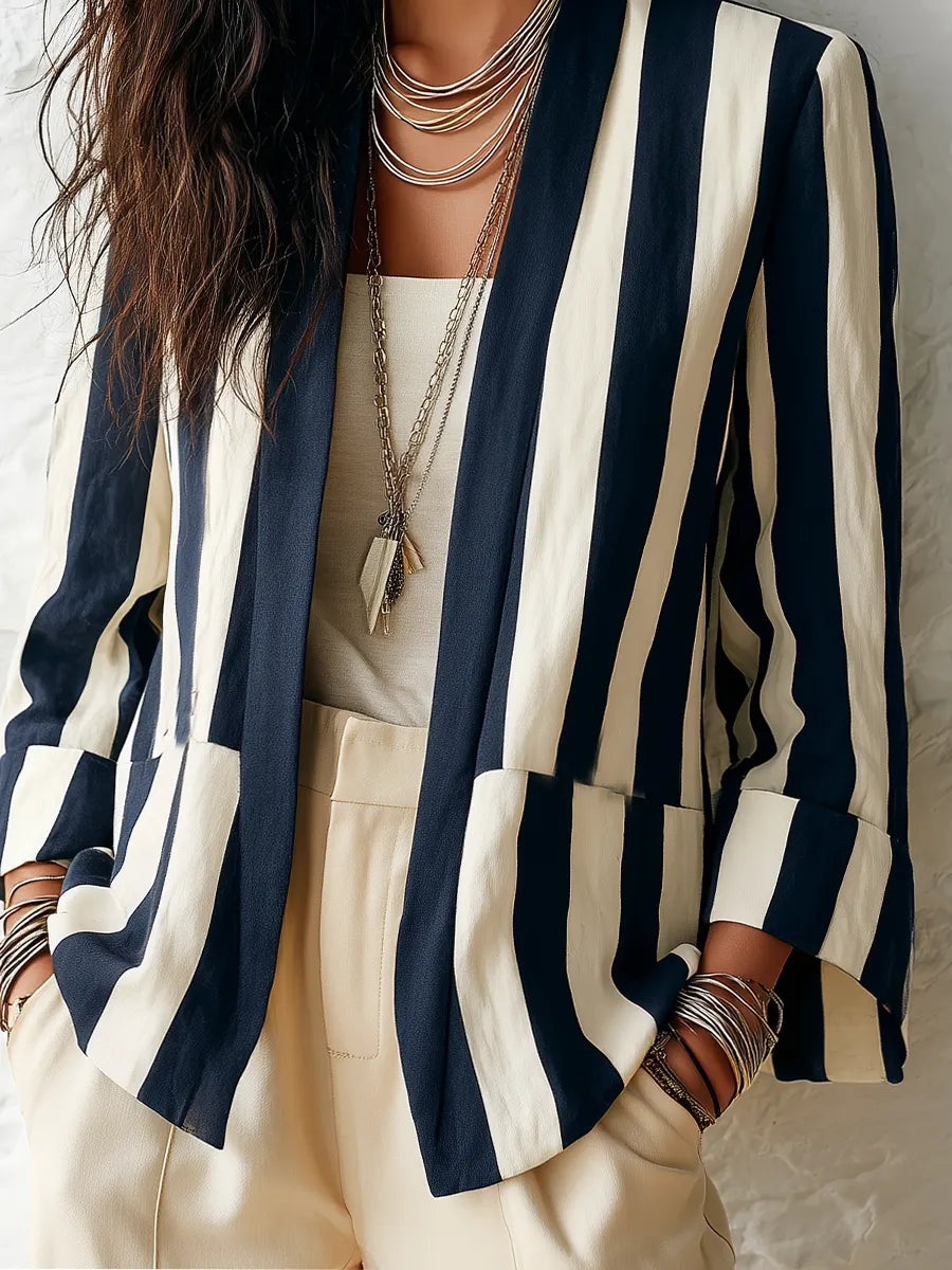 Classic Navy Stripe Relaxed Blazer