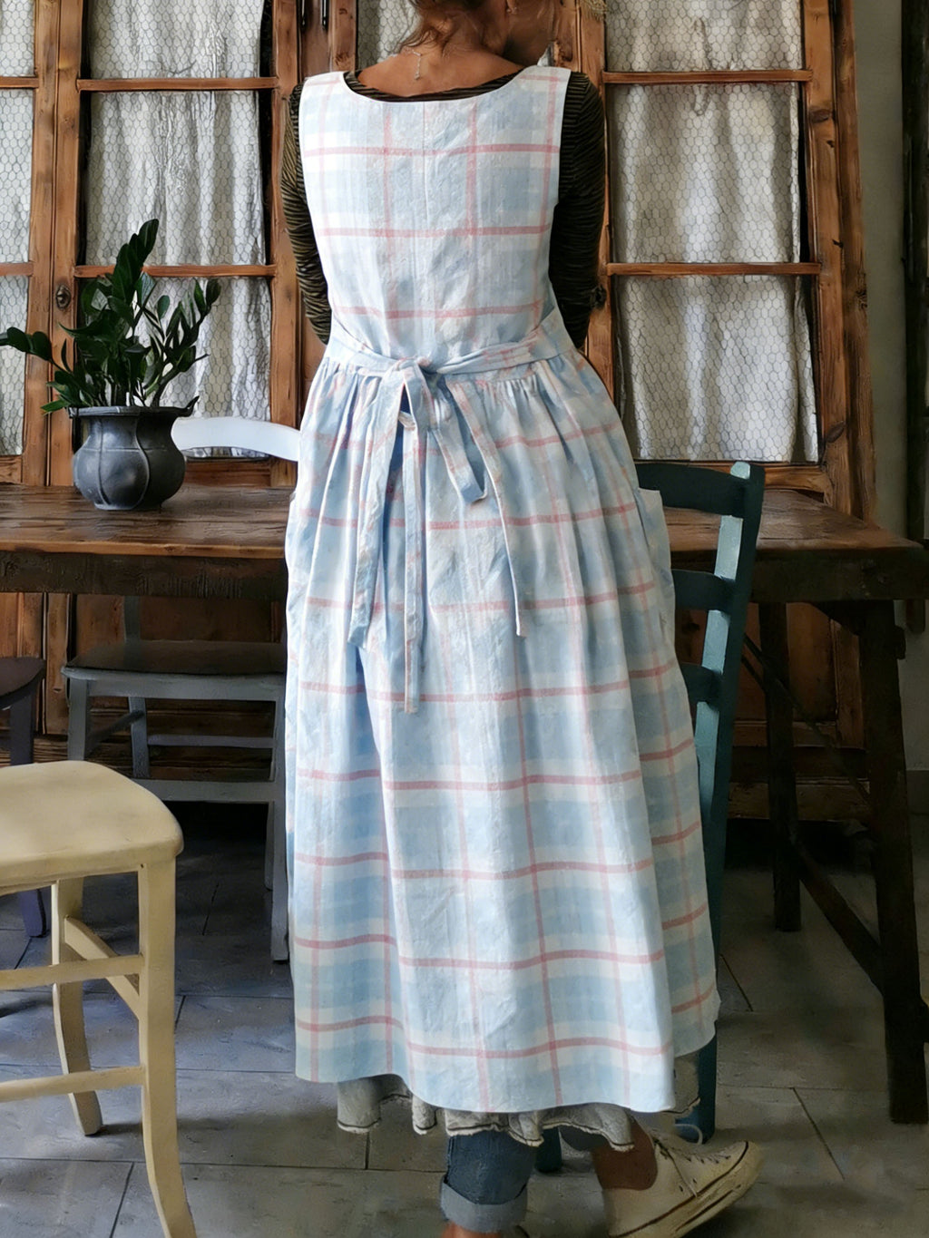 Light Blue Vintage Plaid Apron
