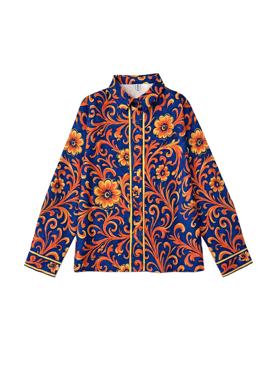 Long Sleeves Buttoned Flower Print Lapel Blouses&Shirts Tops