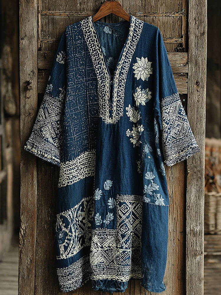 Japanese Floral With Patchwork Art Print Comfy Maxi Dress
