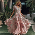 Women's Vacation Rose Floral Print Short Sleeve Dress