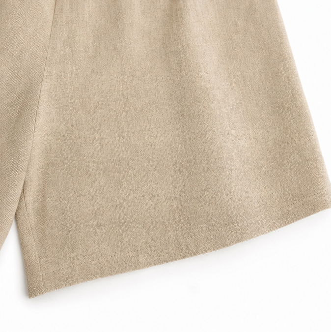 Solenne – Linen-look Two-Piece Set with V-Neck Top and Belted Bermuda Shorts