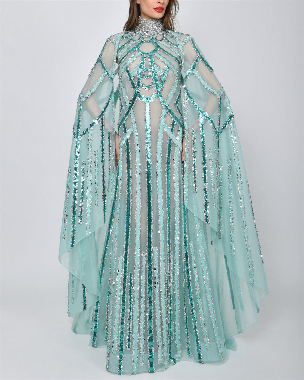 Women's Shawl Embroidered Sequins Evening Dress