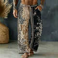 Men's Vintage Spring Leopard And Floral Art Print Flowy Linen Blend Casual Pants
