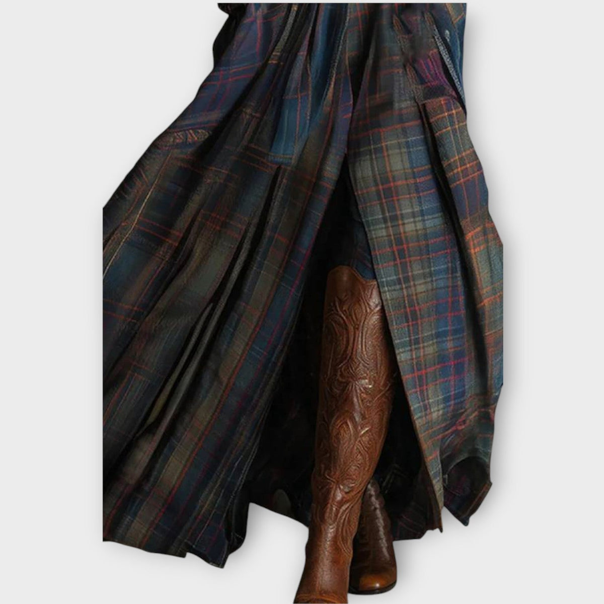 Vintage Plaid Maxi Dress with Fitted Jacket Bodice