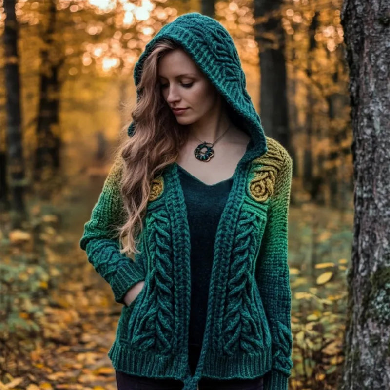 Irish Forest Gradient Celtic Cozy Hooded Cardigan