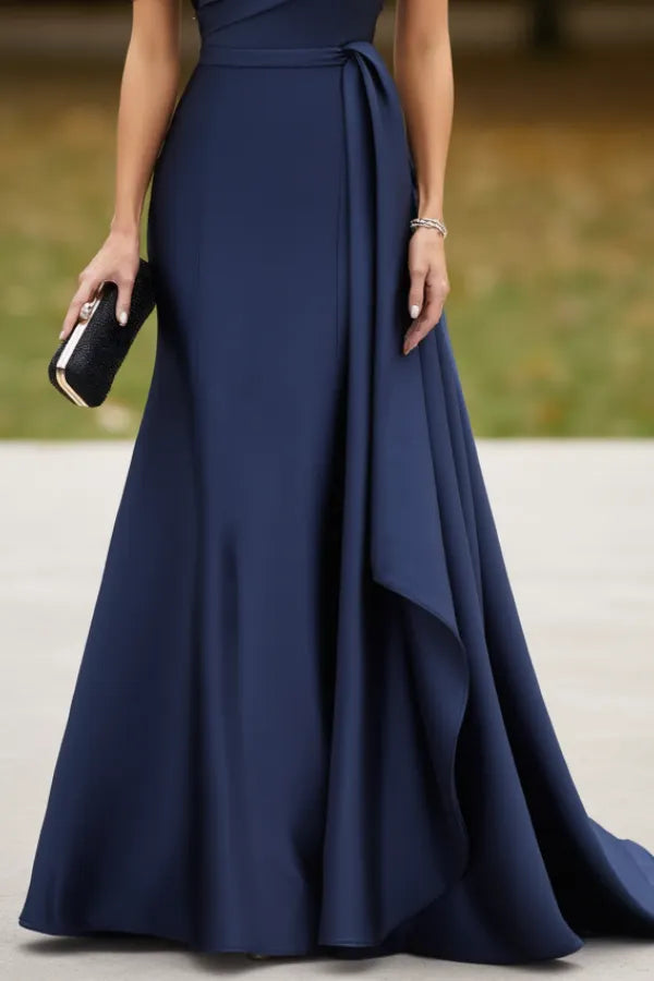 Formal Wedding Guest Dress Navy Off Shoulder Maxi Dress
