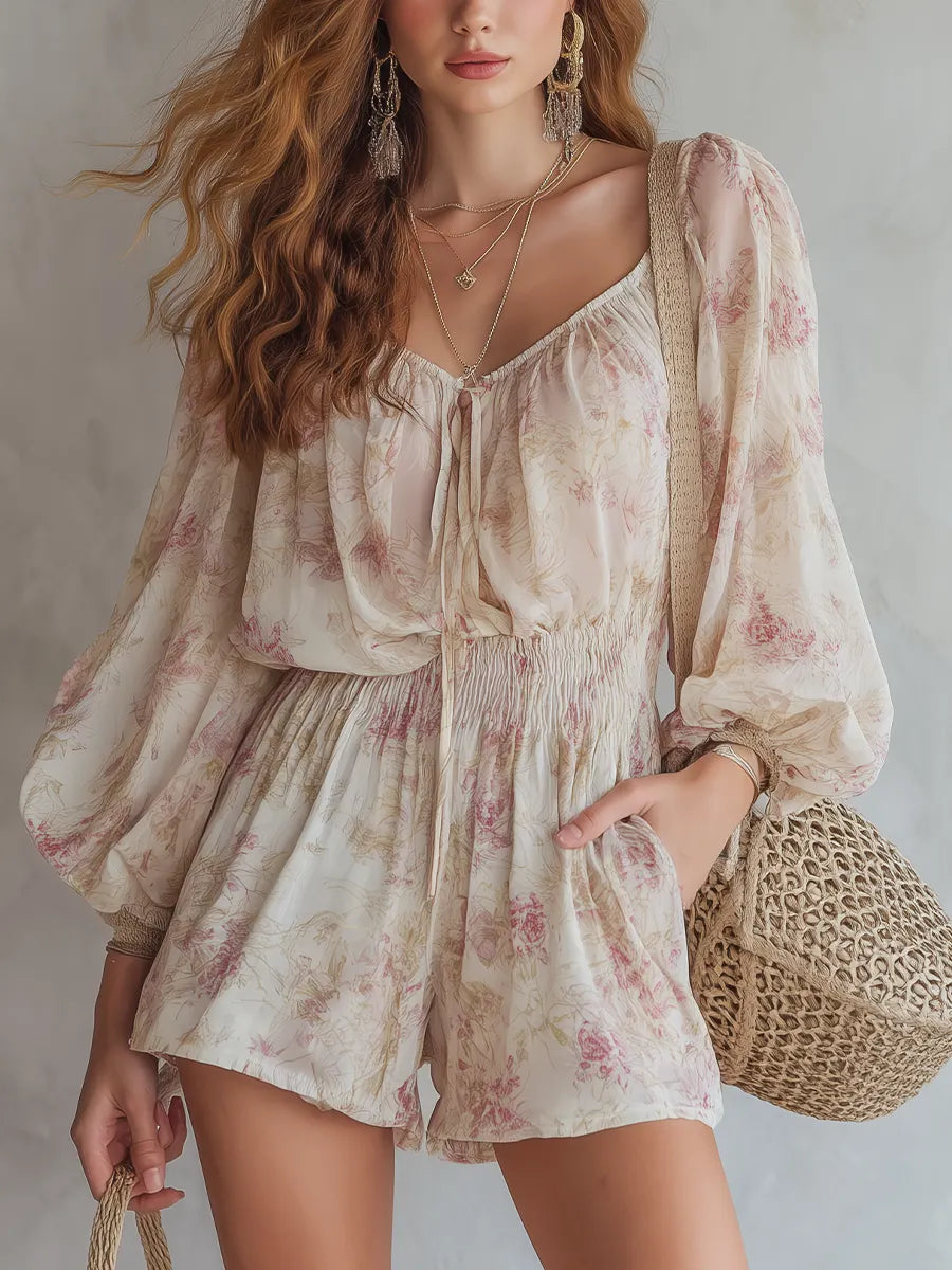 Romantic Smocked Printed Romper