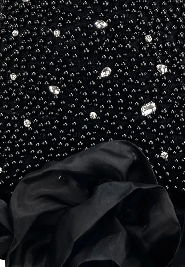 Halter Embellished Floral Hem Dress Black