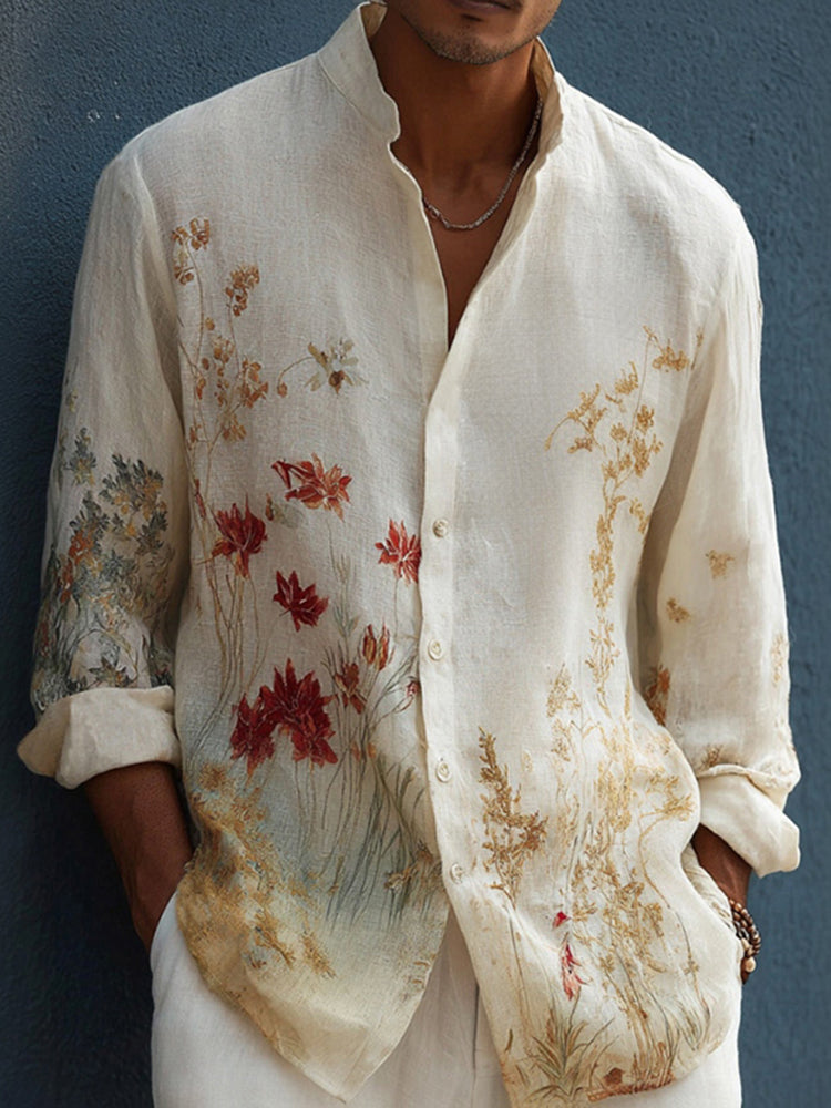 Men's Retro Floral Print Casual Long-sleeve Shirt