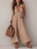 Retro Ruffle-Collar Smocked-Waist Jumpsuit