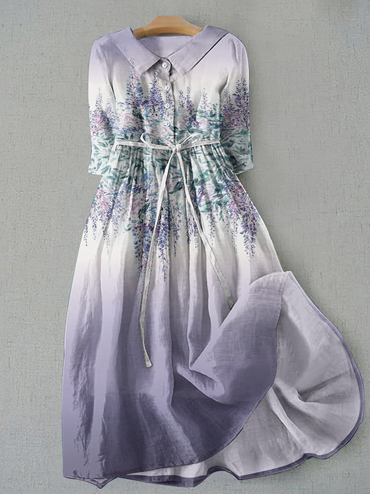 Retro Gradient Lavender Graphics Print Lace-Up Dress