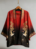 Japanese Cranes Glitter Art Gradient Linen Kimono