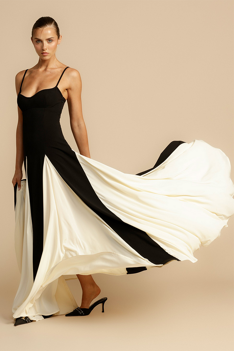 TIMELESS ELEGANCE PANELLED TULLE A-LINE SLIP MAXI DRESS