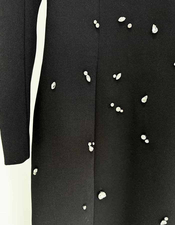 Long Sleeve Crystal A Line Maxi Dress Black