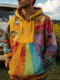 Men's Retro Hippie Peace Sign Patchwork Comfy Hoodie