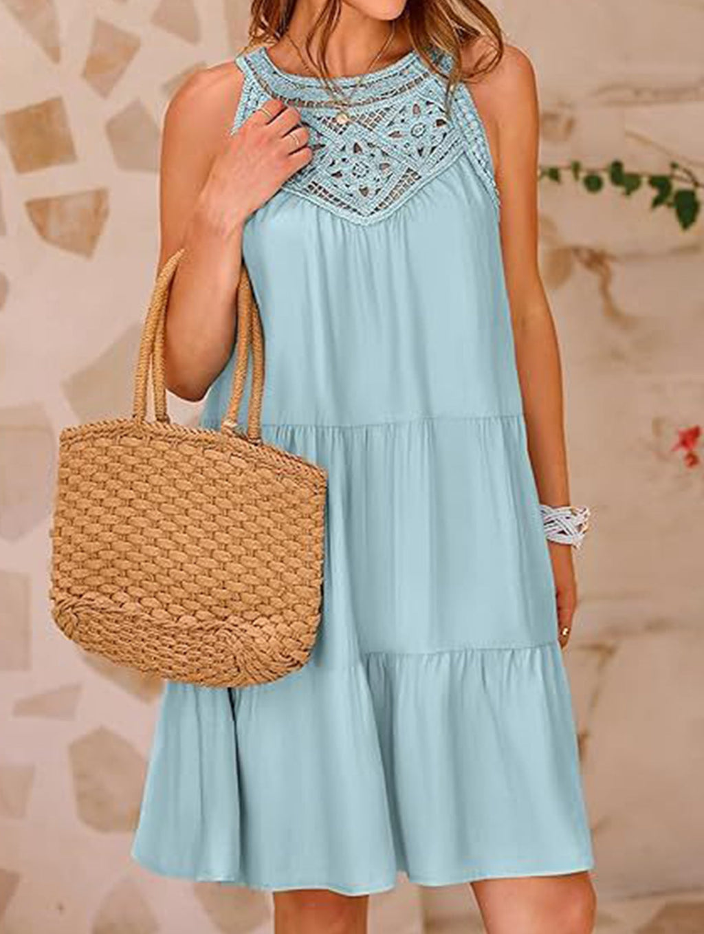 Lace Patch Halter A Line Dress_CWDSD12026