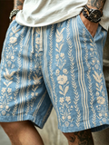 Bohemian Plant Flower Embroidered Pattern Retro Casual Linen Shorts