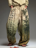Japanese Art Bamboo Forest Art Plant Dyed Cotton Linen Pants