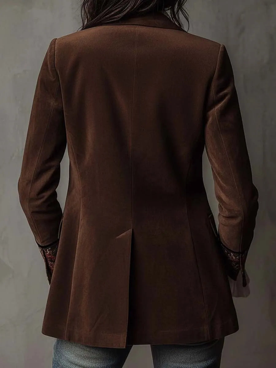 Vintage Brown Suede Blazer With Embroidered Details