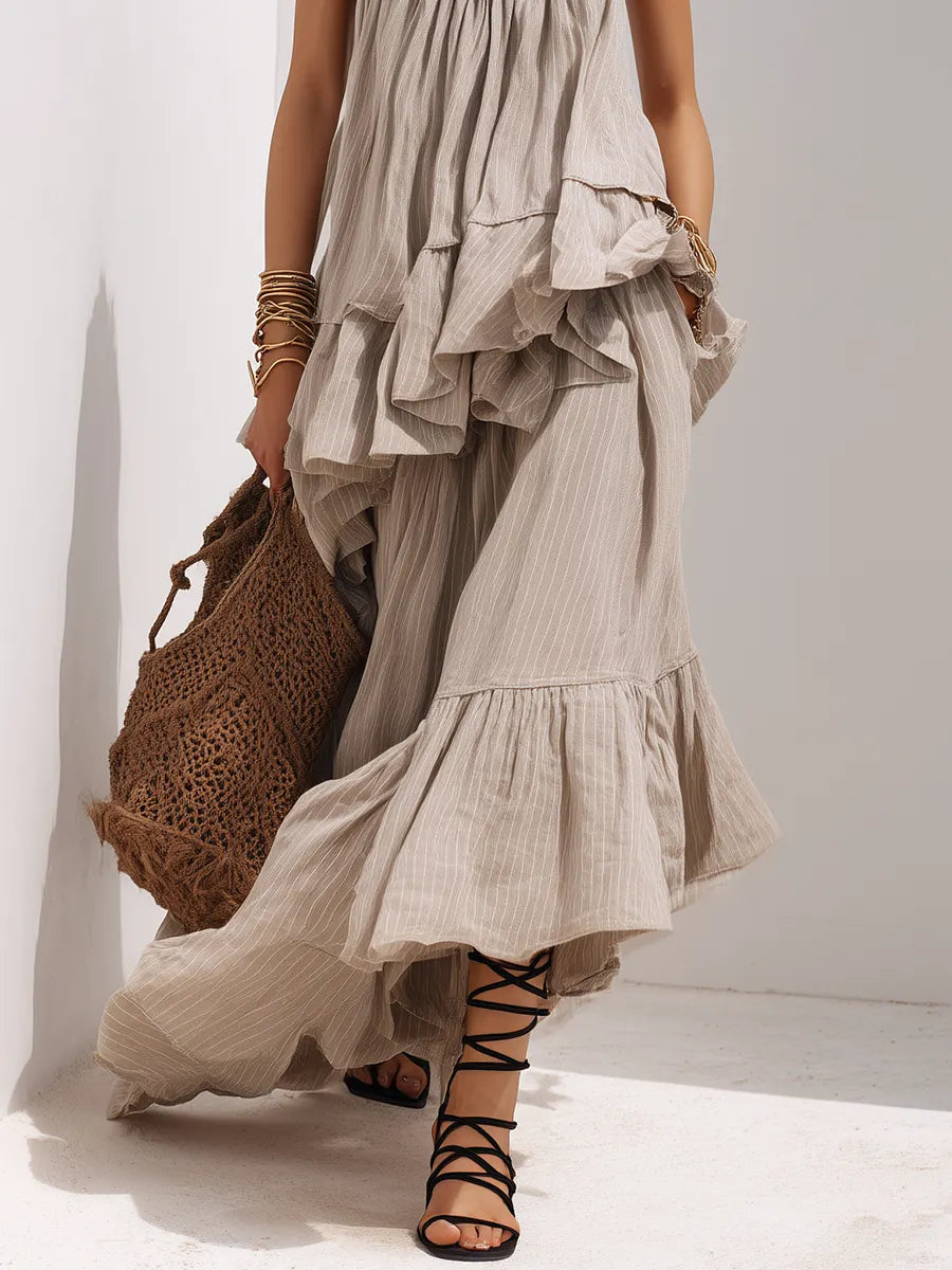 Vacation Slimming Ruffle Hem Boho Maxi Dress