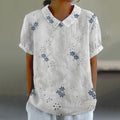 Women's Floral Lace Embroidery Lapel Short Sleeve Casual Blouse
