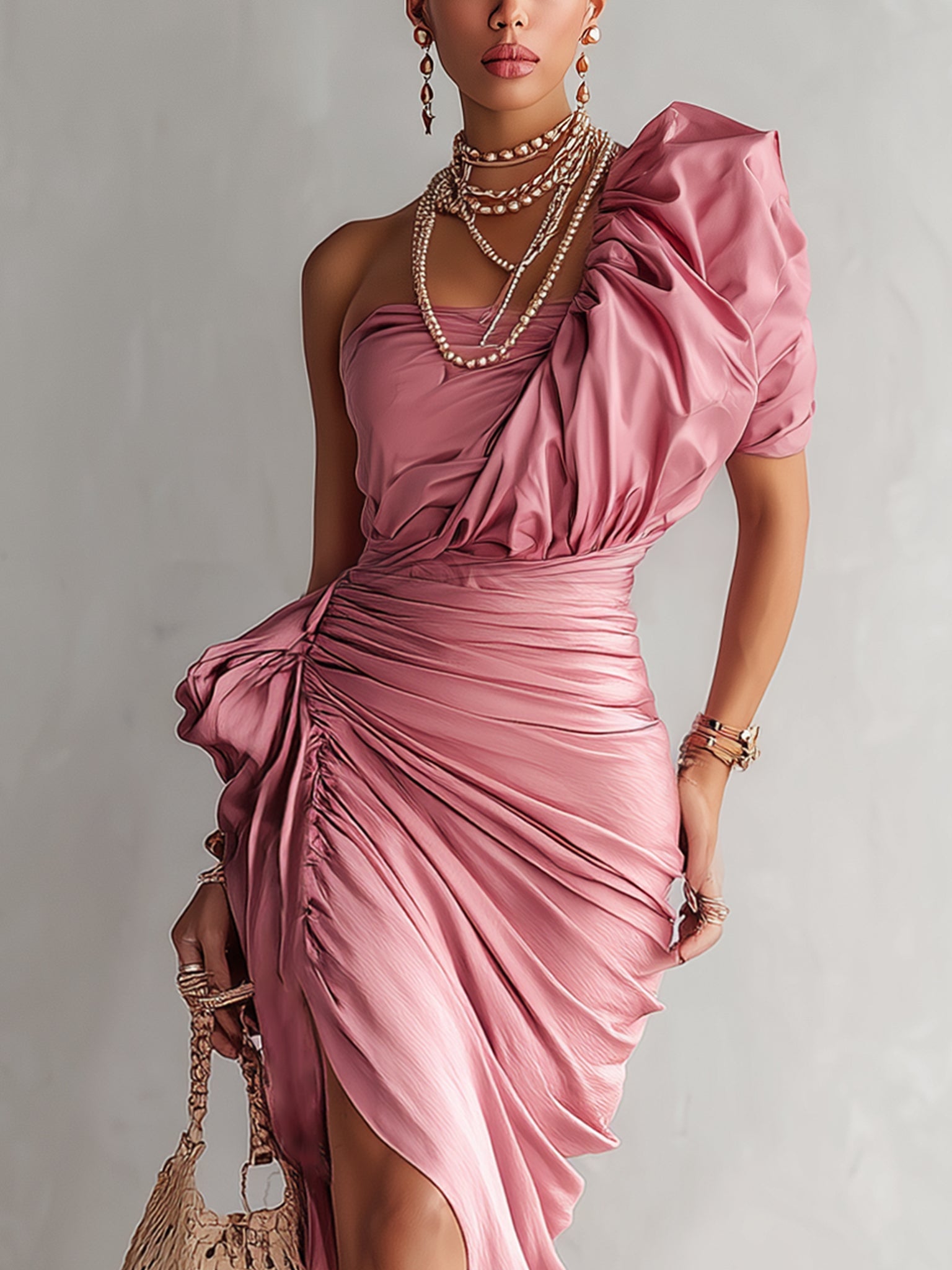 Pink Asymmetric Sculpted Bodycon Dress