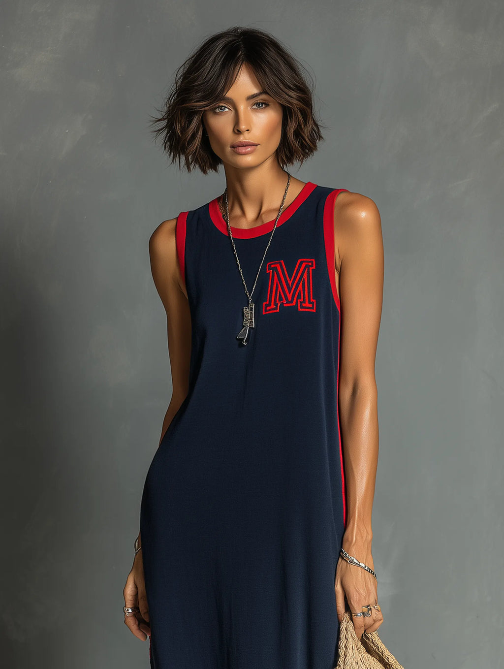 Women's Casual Stretch Knit Sleeveless Maxi Dress With Contrast Trim MDZ3071F6WY