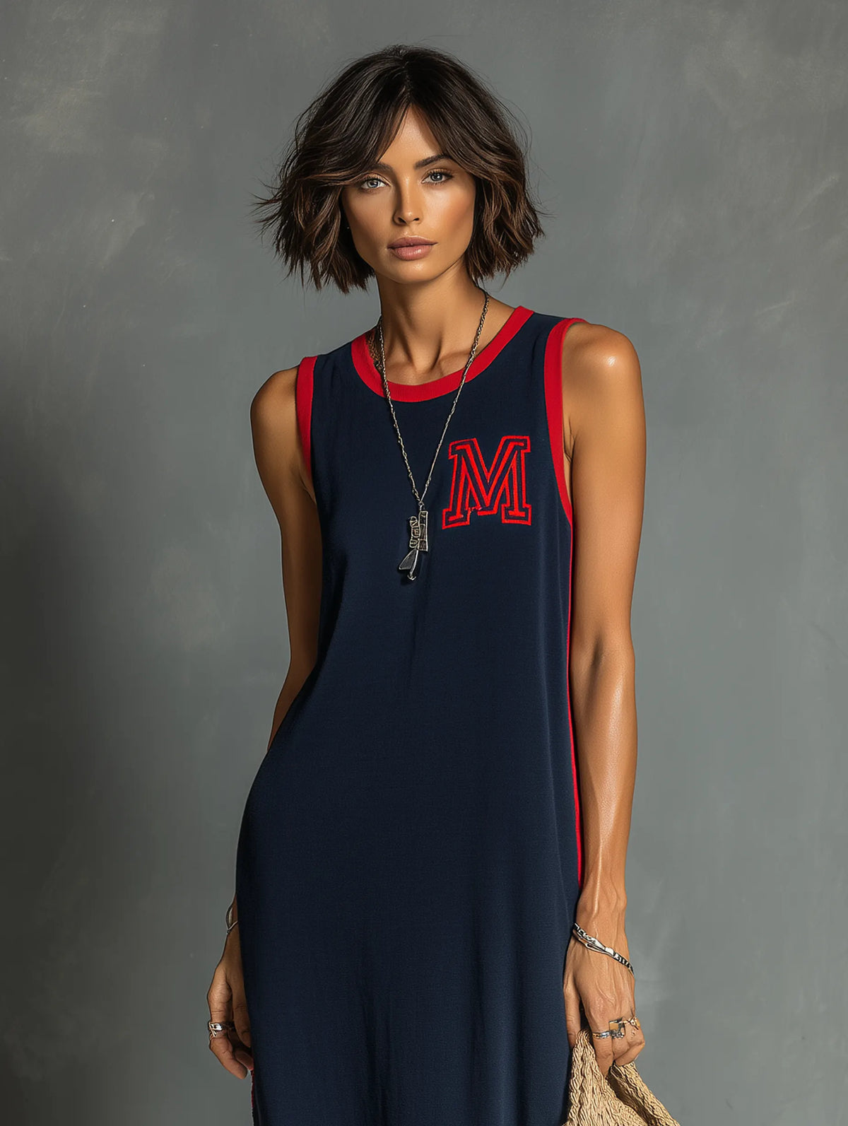Women's Casual Stretch Knit Sleeveless Maxi Dress With Contrast Trim MDZ3071F6WY